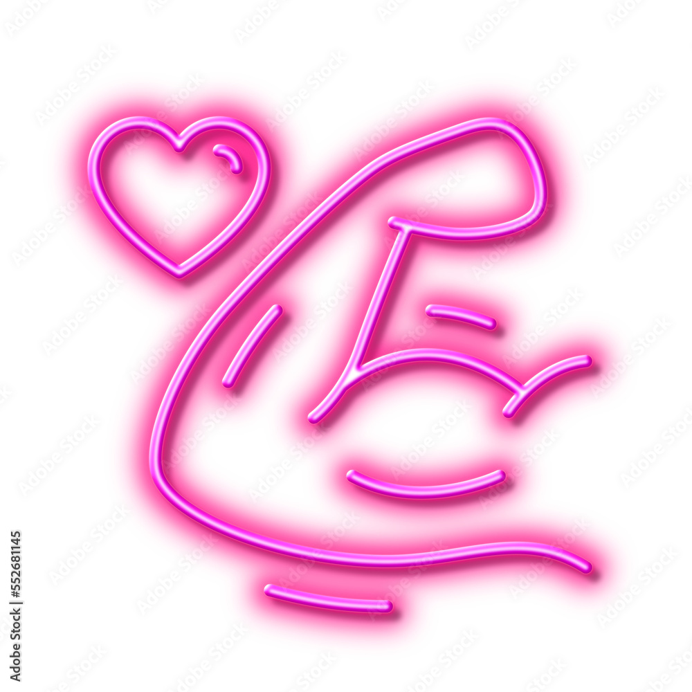 Strong arm line icon. Strength muscle sign. Neon light effect outline icon. Strong arm line icon. Strength muscle sign. Neon light effect outline icon.