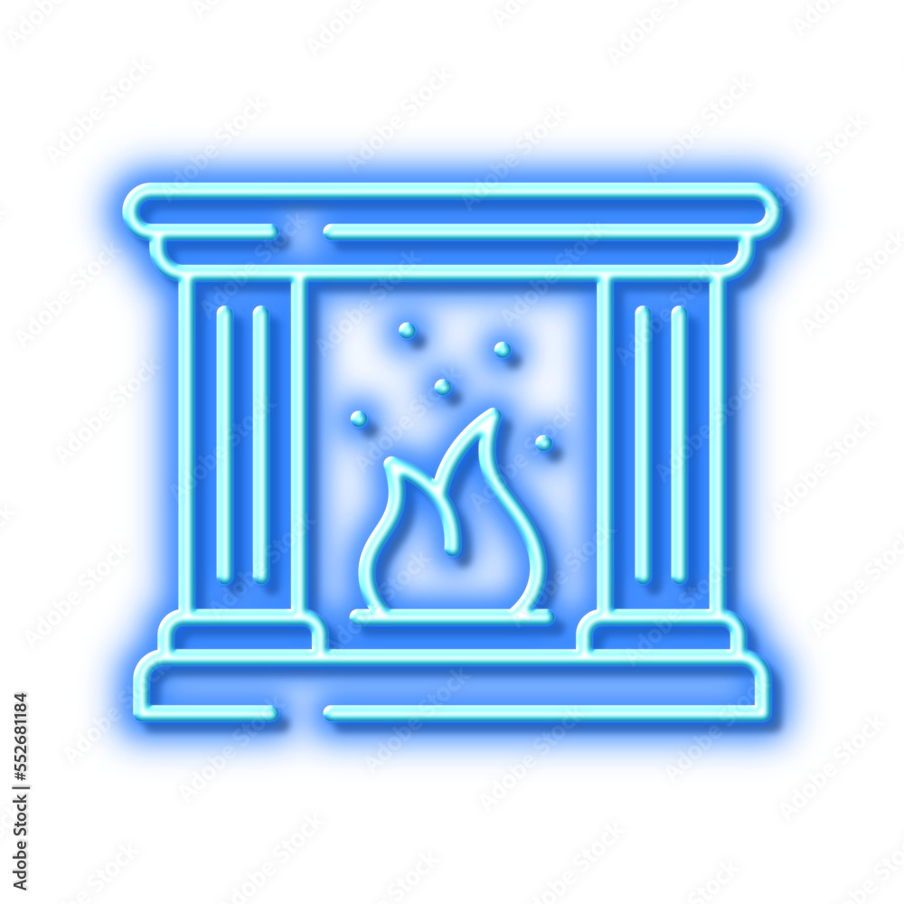 Fireplace line icon. Fire furniture sign. Neon light effect outline icon. Fireplace line icon. Fire furniture sign. Neon light effect outline icon.