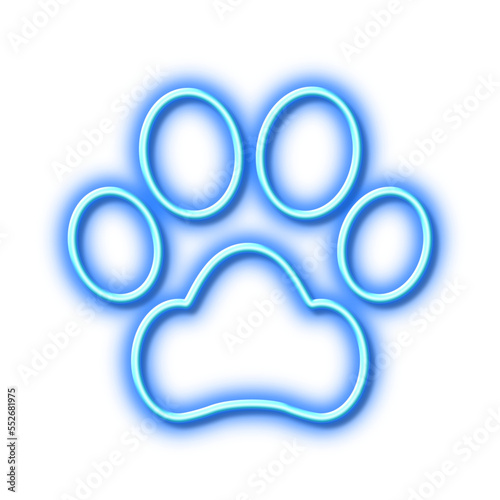 Dog paw line icon. Pets care sign. Neon light effect outline icon.