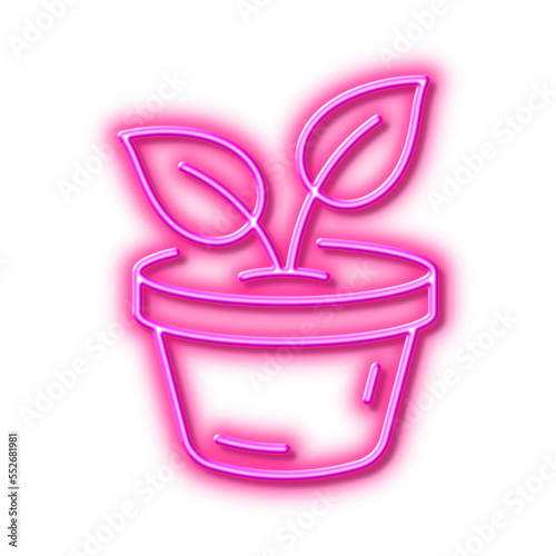 Leaves line icon. Grow plant leaf sign. Neon light effect outline icon.