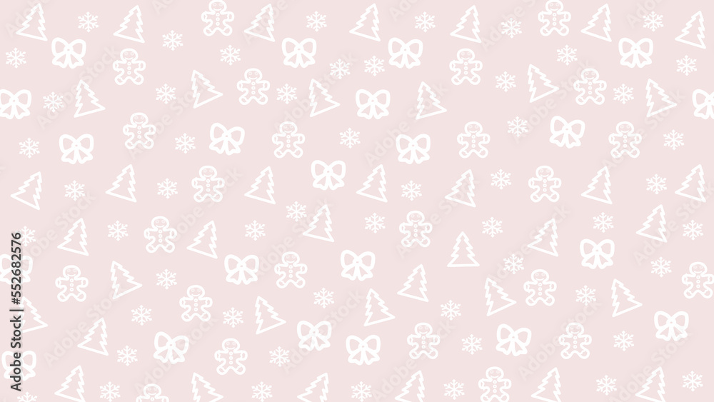 pink Christmas background with White drawings new year's attributes