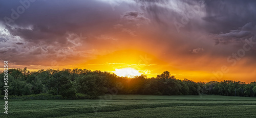 Dramatic skies over the midwest plains of the United States during tornado season. Amazing cloud formations show off mother nature's power and beauty; Nebraska, United States of America