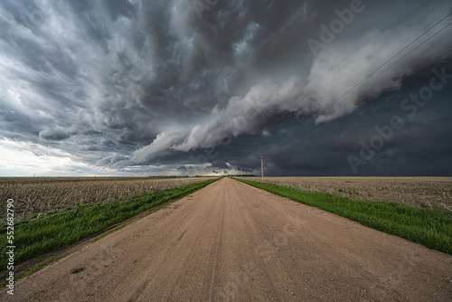 Amazing clouds over the landscape of the American mid-west as supercell thunderstorms develop; Nebraska, United States of America