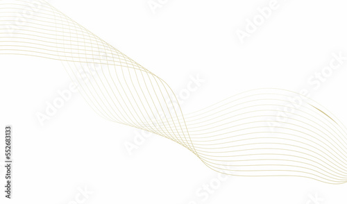 Beautiful golden wavy line on a white background. Horizontal banner template. Abstract futuristic template.