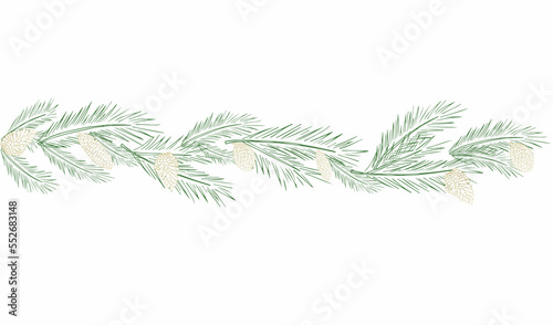 Festive background  web banner  postcard  poster  greeting card with fir branches  pine cones and balls. with space for text. Elements of hand drawing.