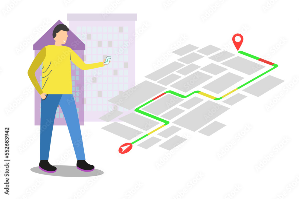 Illustrations design concept location maps with road follow route for ...