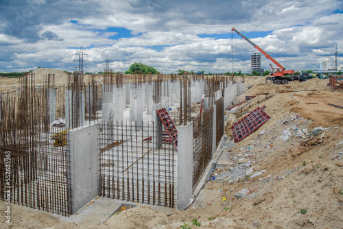 Vertical formwork panels on the construction of a residential building.