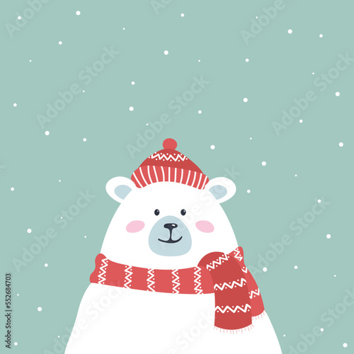 Cute winter polar  bear, flat illustration