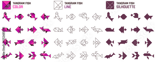 Tangram puzzle for kids. Set of tangram Fish.