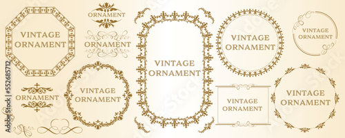 set of graphic materials, oriental patterns, arabesque patterns, antiques, decorative borders and vintage frames.