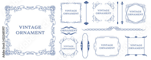 set of graphic materials, oriental patterns, arabesque patterns, antiques, decorative borders and vintage frames.