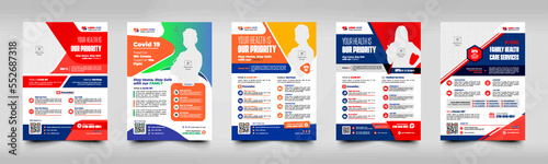 Corporate business healthcare and medical flyer or poster design layout, A4 size editable pamphlet vector template design