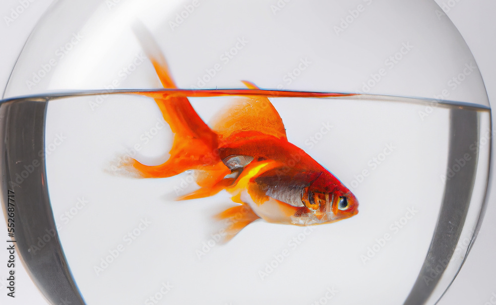 Złota rybka w akwarium na białym tle. - obrazy, fototapety, plakaty 