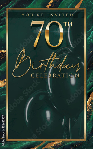 70th Birthday Invitation Flyer Design Green Template photo