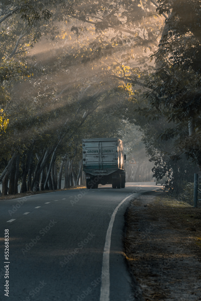 driving through the foggy road driving through the foggy road