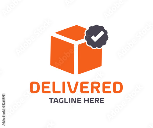 Delivered box, Shipping icon  logo design. Containing delivery and logistic symbol. Delivered label. Cardboard parcel box delivered. Online purchase delivery service vector design and illustration.