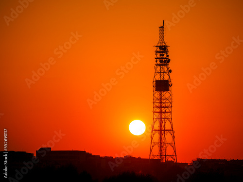 Telecommunication Radio Antenna City Sunset