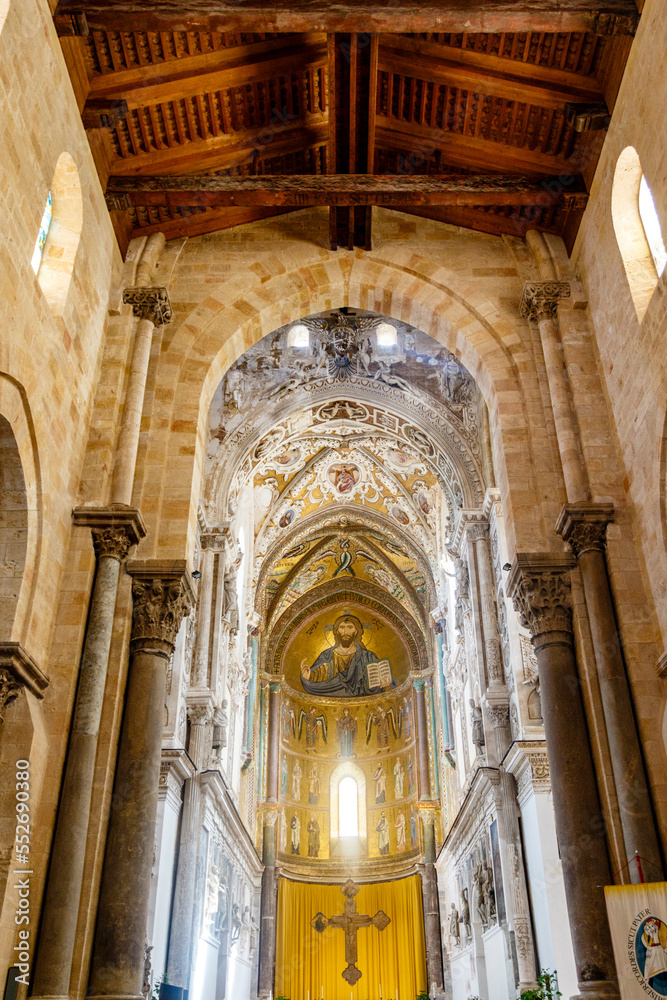 Interior of the Duomo di Cefalu cathedral in Cefalu, Sicily, Italy, Europe