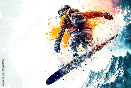 Snowboard Wintersport Extrem Abfahrt Downhill Competition Wettbewerb Tiefschnee Abfahrt Generative AI Technology Digital Art Illustration photo