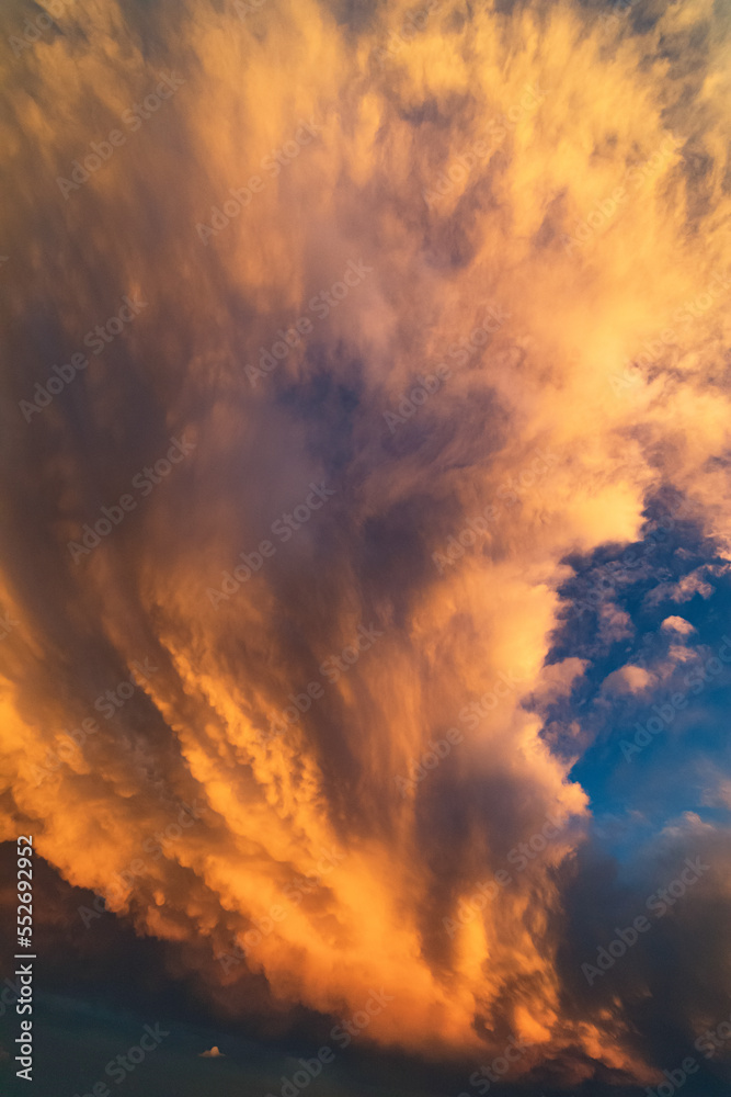The incredible sunset seen from Valgioie (Valsangone, North-West of Italian Alps) on 7th August 2022. The clouds had unbelievable shapes and color tones. Valgioie, Piedmont, Italy