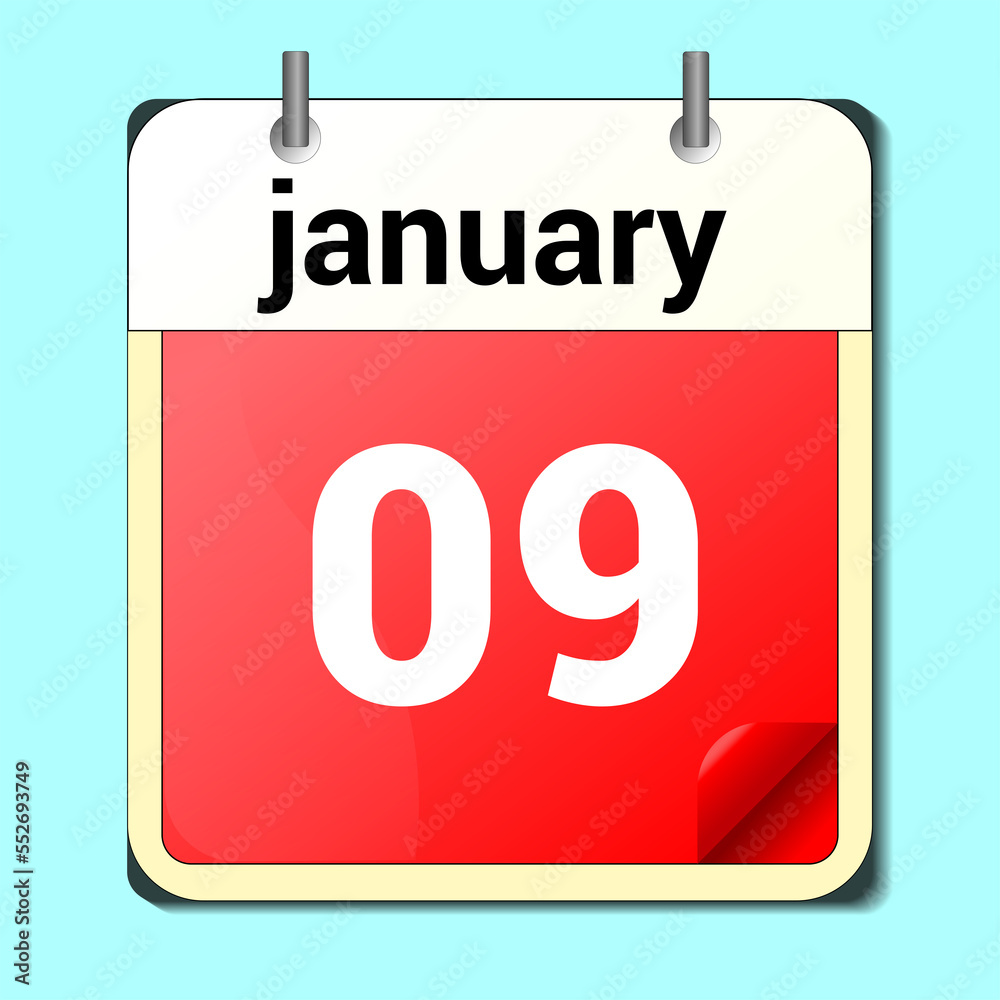 day on the calendar, vector image format, January 9 day on the calendar, vector image format, January 9