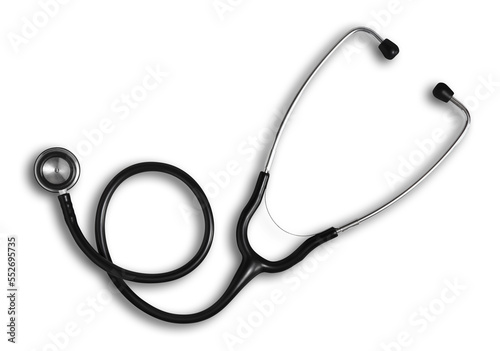 top view medical stethoscope isolated on transparent background, doctor equipment to measure pressure and listen heartbeat, to make a diagnosis to the patient, symbol for medical examination concept photo