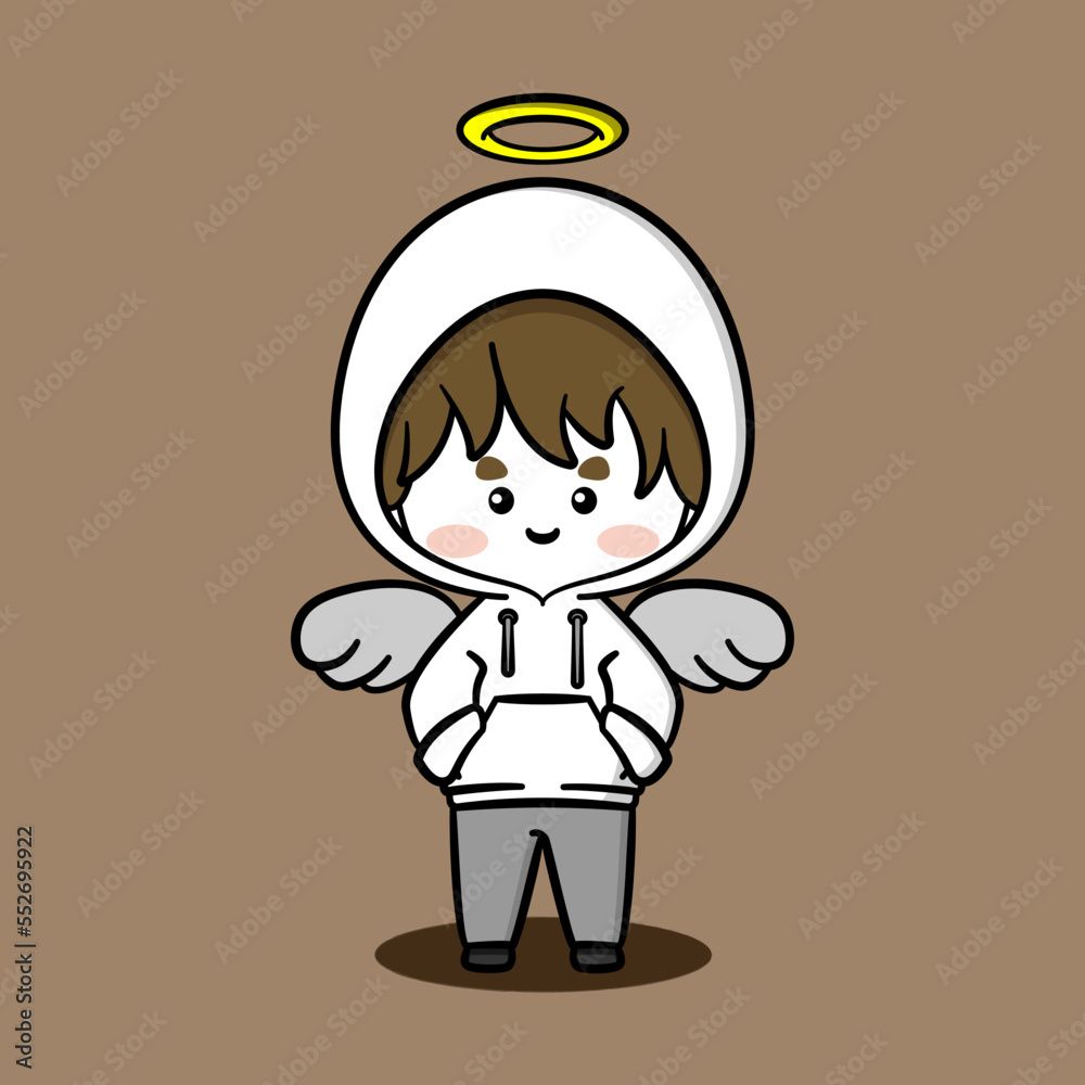 Cute boy wearing Angel hoodie. Angel and Devil character hoodies. Character hoodies. Fit for mascot, children's book, icon, t-shirt design, etc. Cute boy wearing Angel hoodie. Angel and Devil character hoodies. Character hoodies. Fit for mascot, children's book, icon, t-shirt design, etc.