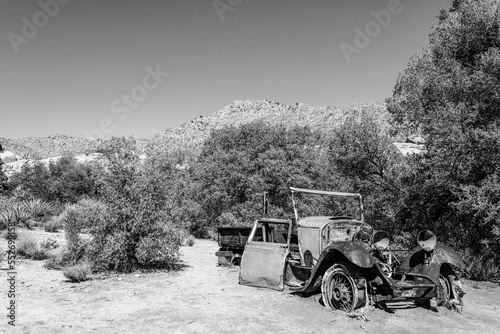 Old antique car wrecks from the old gold rush time in Joshua Tree National Park