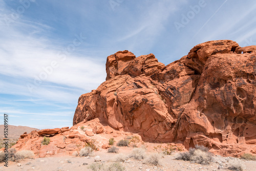 Scenic mountainous landscape in a vibrant red color, the Valley of Fire in Nevada