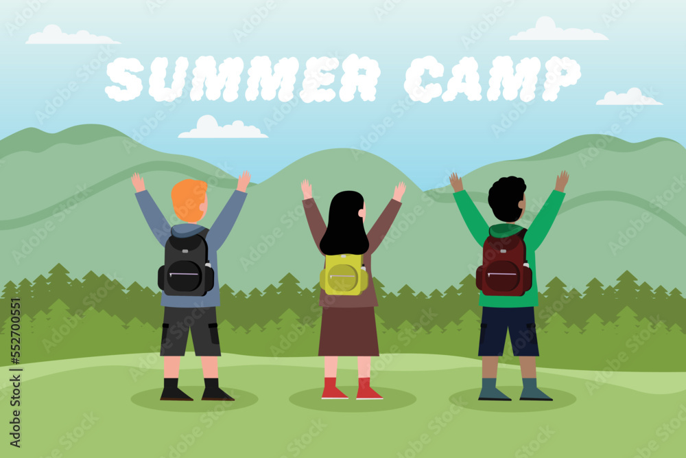 Children and summer camp text in the nature