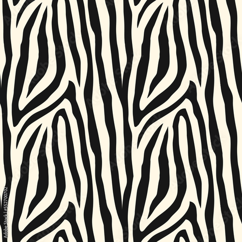 Zebra skin seamless pattern. Animal fur print. Repeating stripes motif. Wildlife, natural camouflage texture
