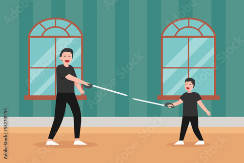 Child in fencing sword training class