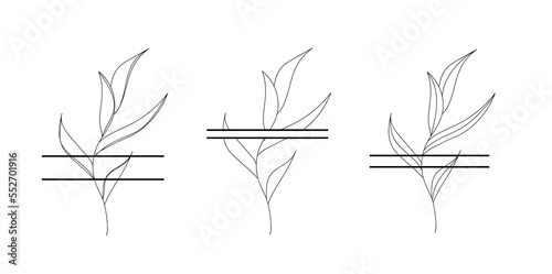 Set of minimalism stylish outline leaves flowers  trees  branches. Modern design. Perfect for tatoo  postcard  invitation  everything. Vector illustration. 