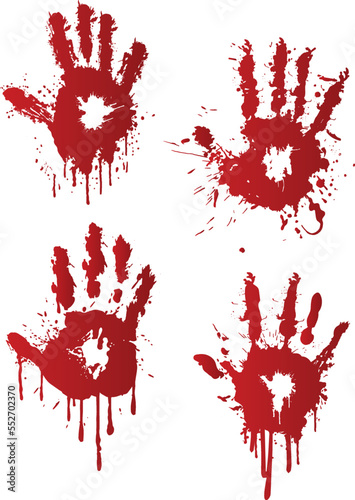 A collection of blood splats hand prints
