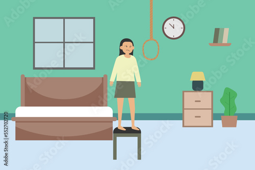 Depressed woman committing suicide