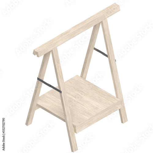 3D rendering illustration of a wooden trestle support with a bottom shelf