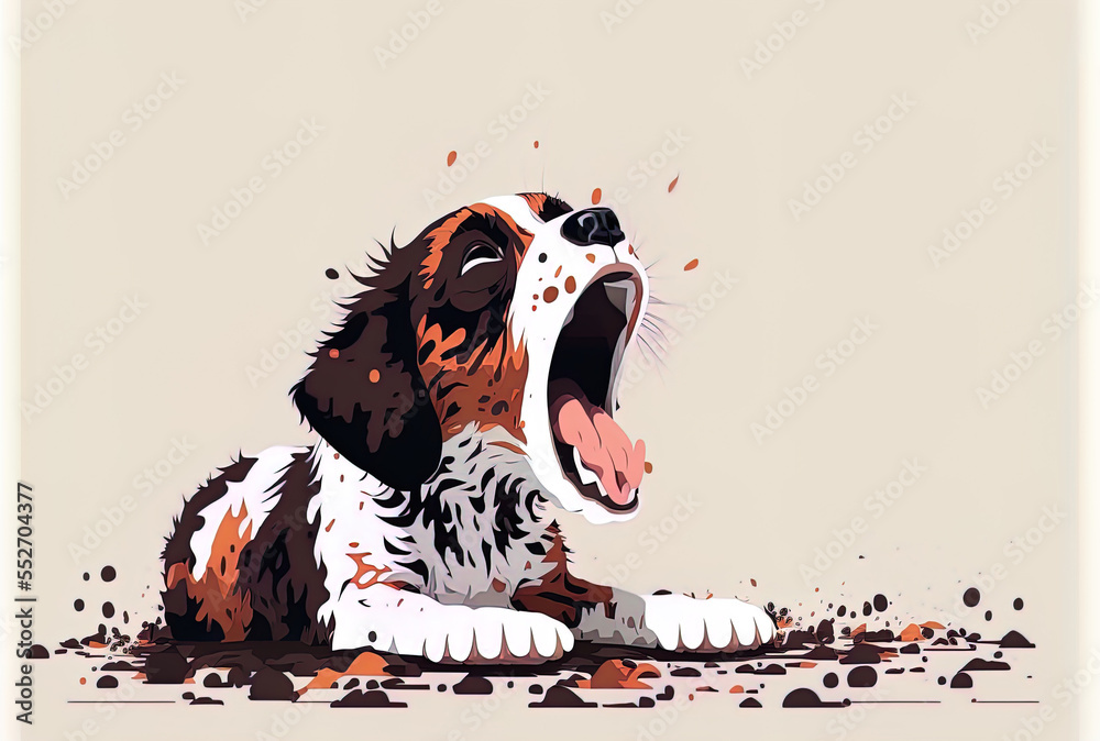 puppy dog yawning under stress. solitary on a white backdrop ...