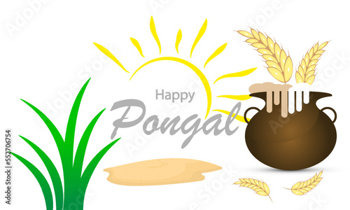 Pongal Happy Holiday Harvest Festival India, vector art illustration.