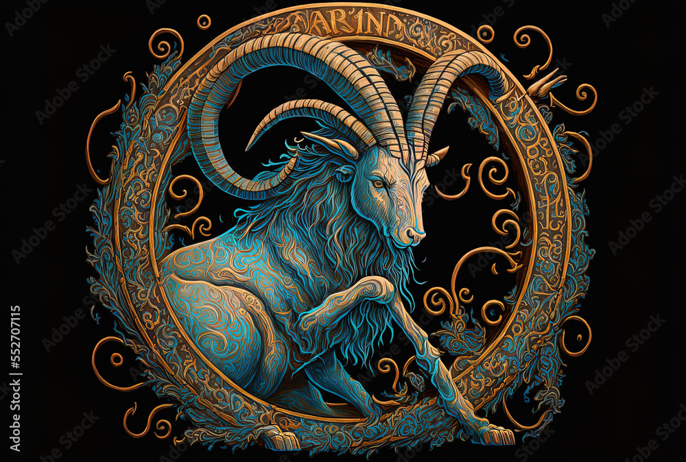 painting depiction of the Capricorn sign the capricorn zodiac emblem astrology raster picture. Generative AI - obrazy, fototapety, plakaty 