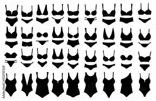 collection of women underwear outline or lingerie icon in black. 