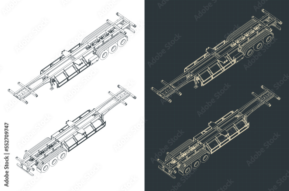 Obraz premium Container trailer isometric blueprints