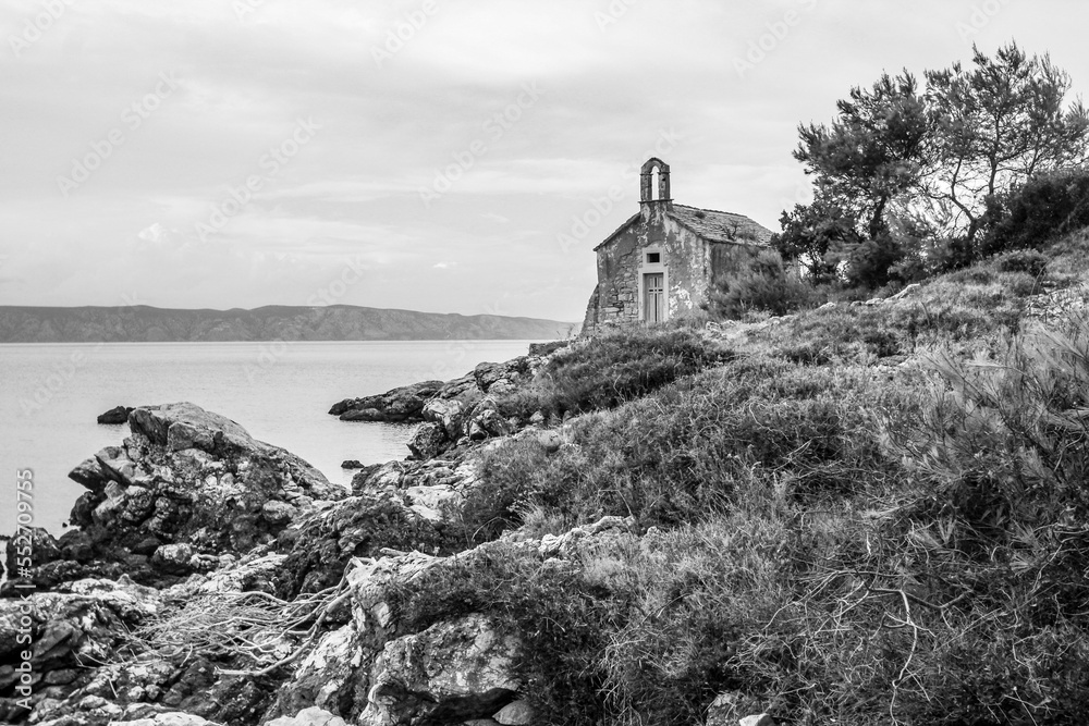 Beautiful little abandoned chapel at the coast of Hvar island