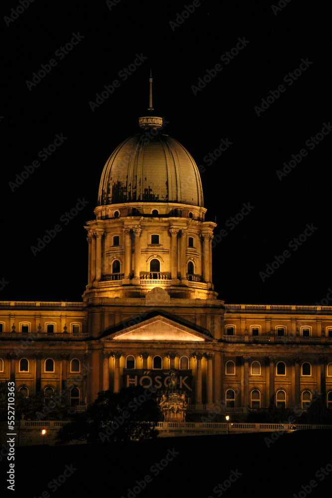 The Royal Palace of Budapest scenically illuminated at night