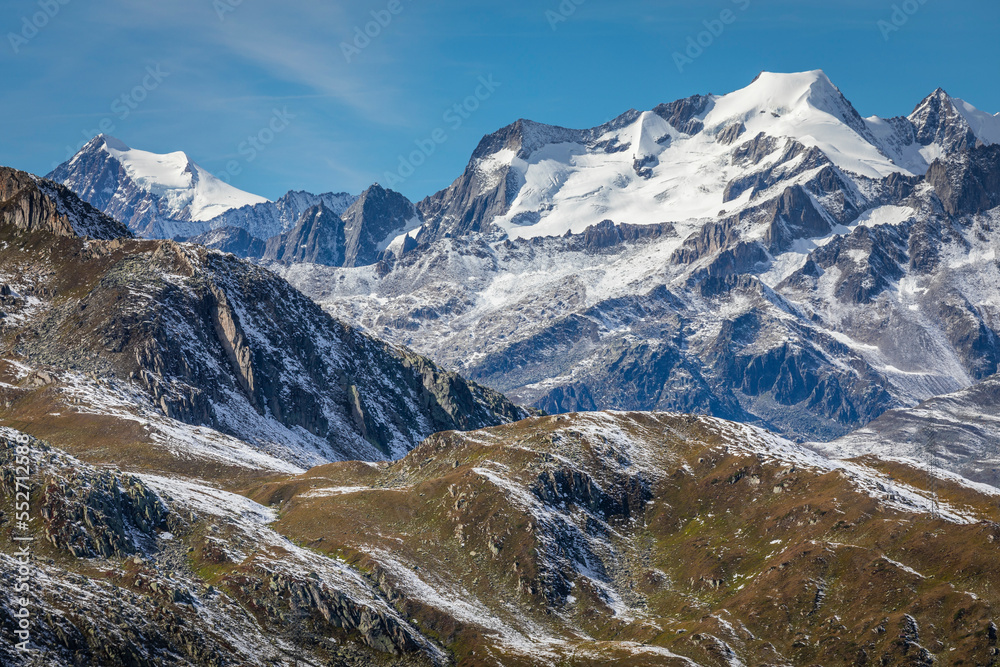Dramatic Bernese swiss alps as seen from Nufenen Pass, Switzerland