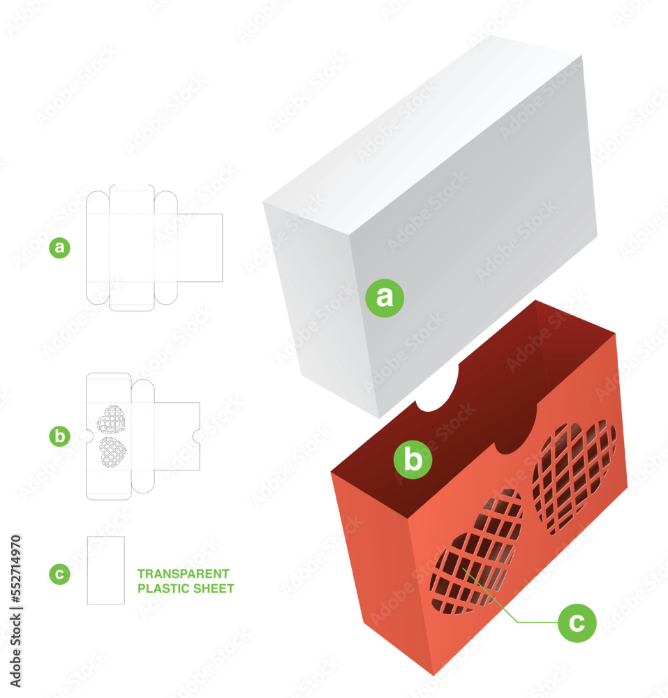 Stenciled heart box die cut template and 3D mockup Stock Vector | Adobe ...