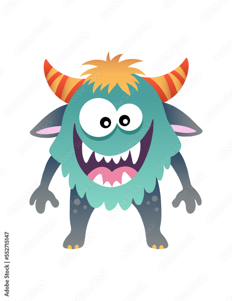 Funny cartoon monster with horns