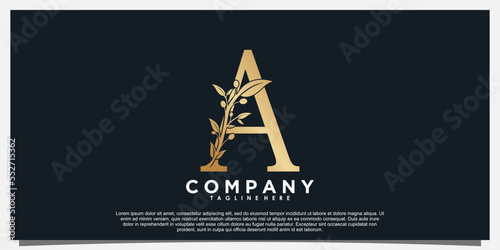 letter A logo design with olive icon unique concept