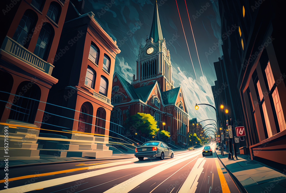 Naklejka premium long exposure of city streets. Generative AI