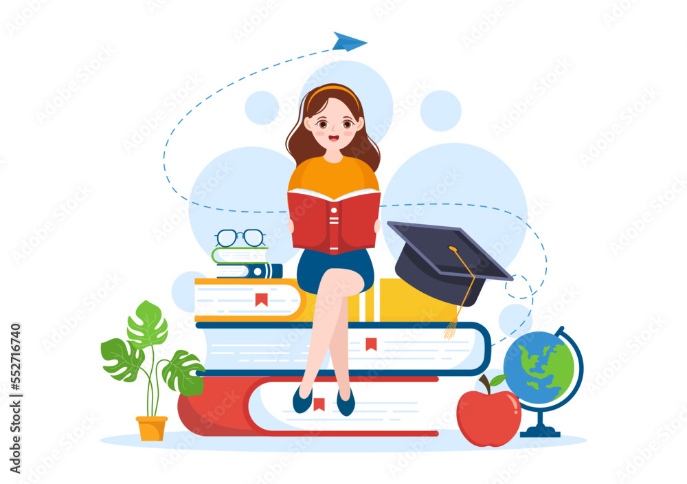 Education and knowledge Books for Learning Suitable for poster, Web and Mobile Services in Flat Style Cartoon Hand Drawn Templates Illustration