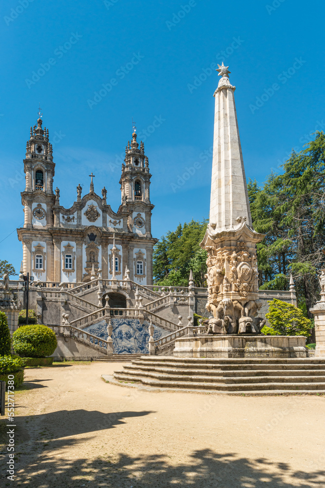 Beautiful Shrine of Our Lady of Remedies in Lamego, Portugal. The sight is a major pilgrimage church in the country, popular with tourists for its amazing baroque architecture. Beautiful Shrine of Our Lady of Remedies in Lamego, Portugal. The sight is a major pilgrimage church in the country, popular with tourists for its amazing baroque architecture.